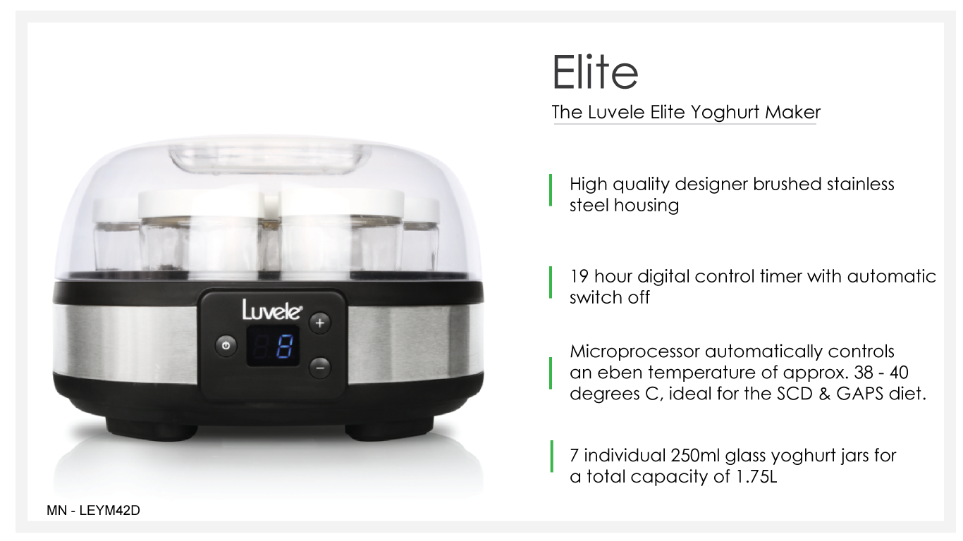 Luvele Elite Yoghurt Maker Yogurt Maker 7x Glass Jars Stainles Steel